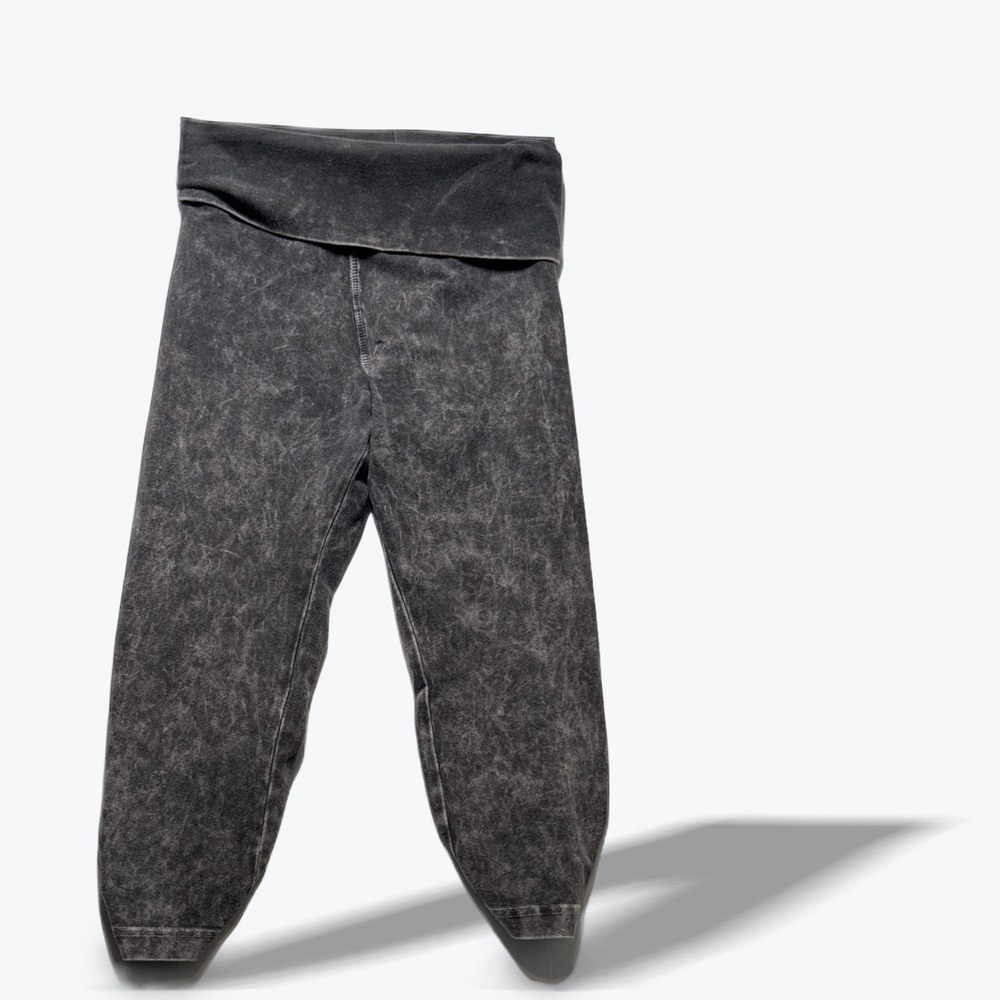 Hard Tail Forever Fold Over Cropped Leggings Women XS Charcoal Mineral Wash USA